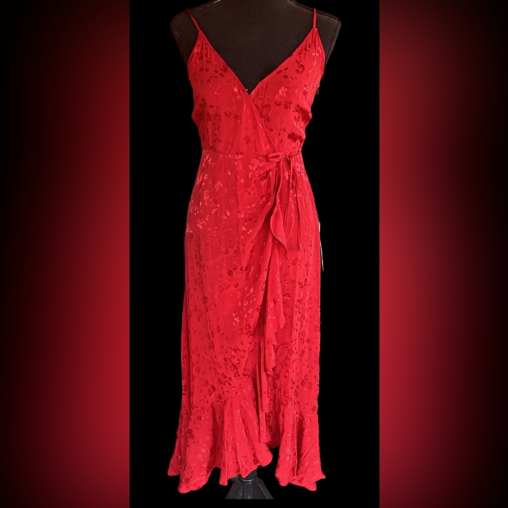 Red satin wrap dress